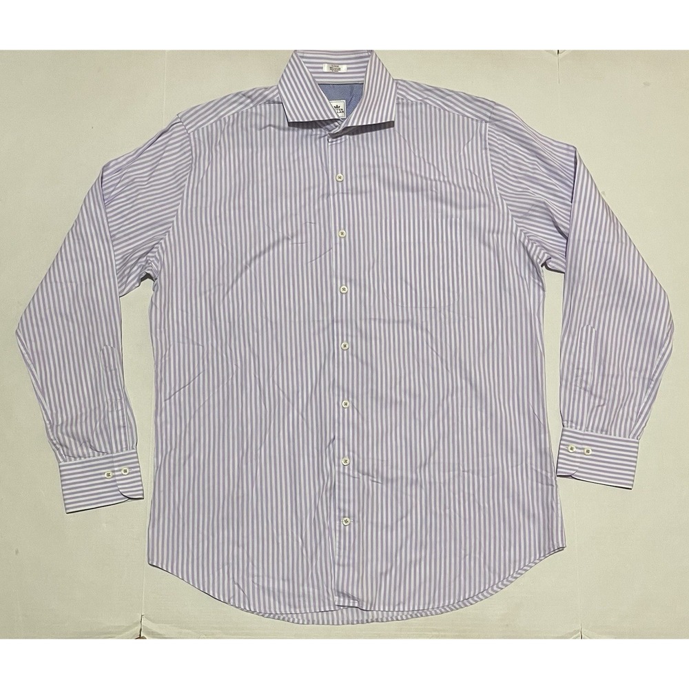 Peter Millar Mens Large Seaside Finish Purple‎ Stripes Long Sleeve Dress Shirt